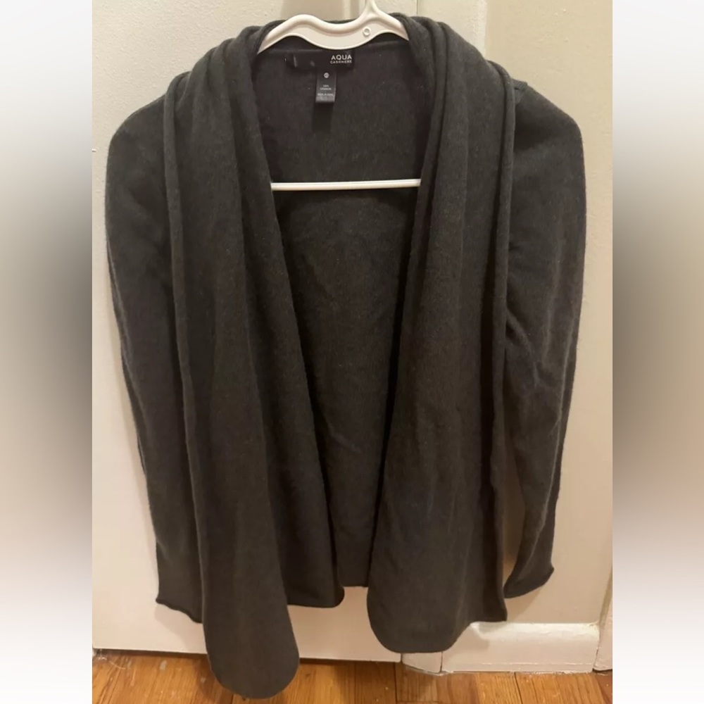 Aqua Open Cardigan Women XS Gray 100% Cashmere Long Sleeve Flowy Quiet Luxury